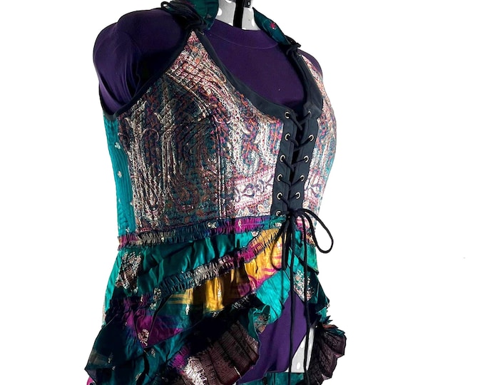 6XL Varuna Corset Dress in Silk Brocade with long body. SKU:2002-10209