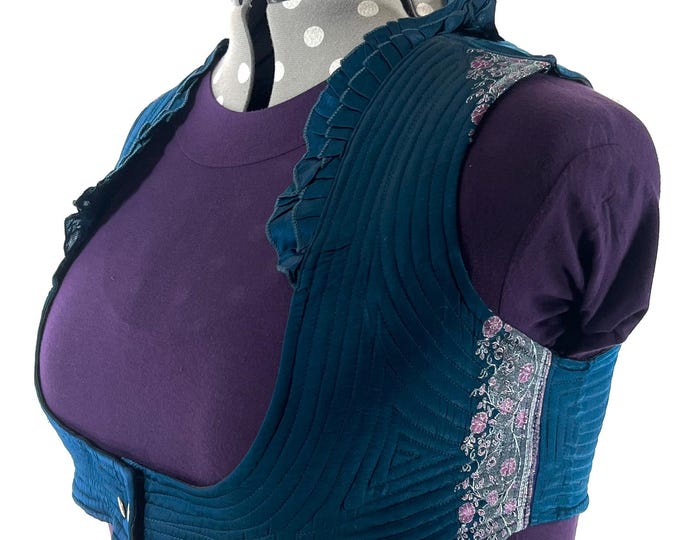 6XL. Corset Style Bustier Bra Top handmade in Vintage Silk Brocade.  Choli Plus Plus Size Laced Top  SKU:449-9029