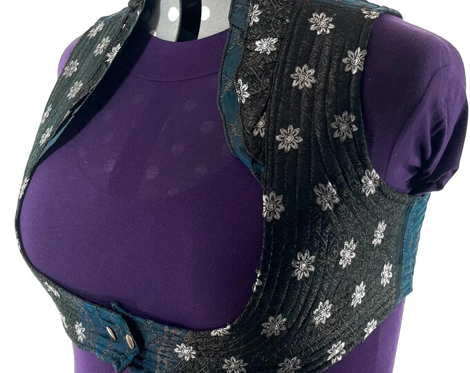 6XL. Corset Style Bustier Bra Top handmade in Vintage Silk Brocade.  Choli Plus Plus Size Laced Top  SKU:449-9030