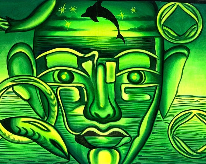 UV Art 69cm x 44cm apron. Blacklight Fluorescent Glow Art Backdrop / Tapestry Wall Hanging. 27” X 17”