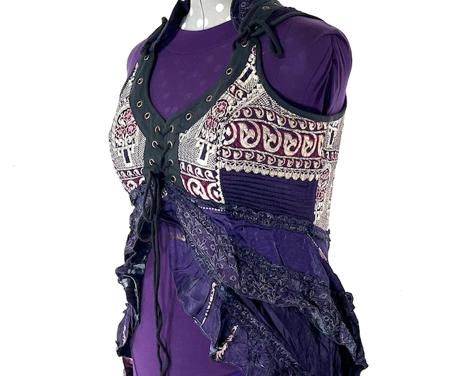3XL. Sophia Corset Dress with Hi-Low tiered skirt, handmade from Vintage Silk Brocade. Renaissance Festival Steampunk SKU:2000-8692