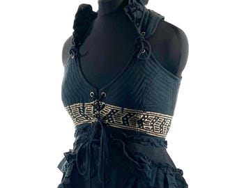 Bardot Boho Corset Dress in Black.