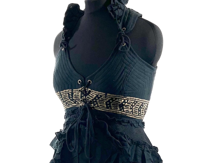 Bardot Boho Corset Dress in Black.
