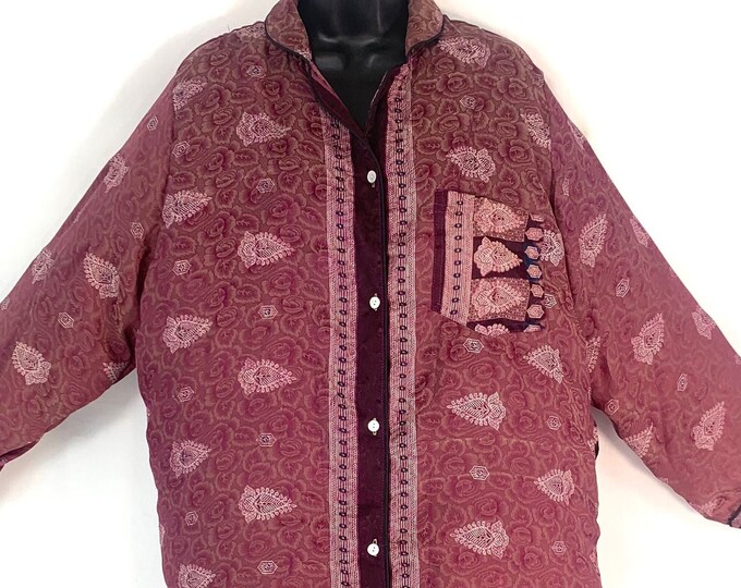 L. Romilly Silk Shirt Dress, Long Sleeve with Pocket and buttons at front. Soft sari, Loose & Comfy SKU:322-4978