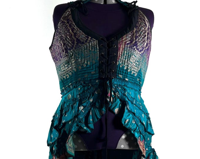 5XL Varuna Corset Dress in Silk Brocade with long body. SKU:2002-10196