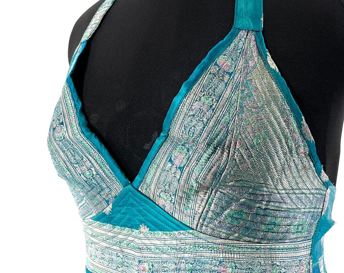 L/XL Phoenix Tribal Top. New cut in up-cycled Silk Brocade, SKU:1025-7678