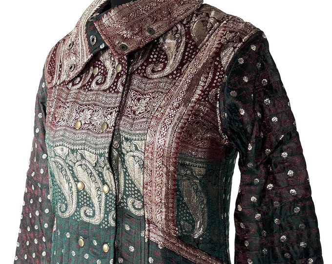 XL. Steampunk Coat; a Silk Brocade Fleece Lined Tailcoat SKU:549-8394