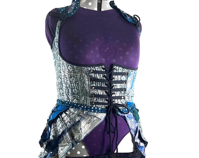 6XL Elisa Bustier Dress; Steampunk Under-bust Long Body Corset in Silk Brocade  (SKU:2004-10213)