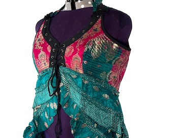 6XL Sophia Corset Dress - Hi-Low tiered skirt - Renaissance Festival Steampunk Style (SKU:2000-8508)