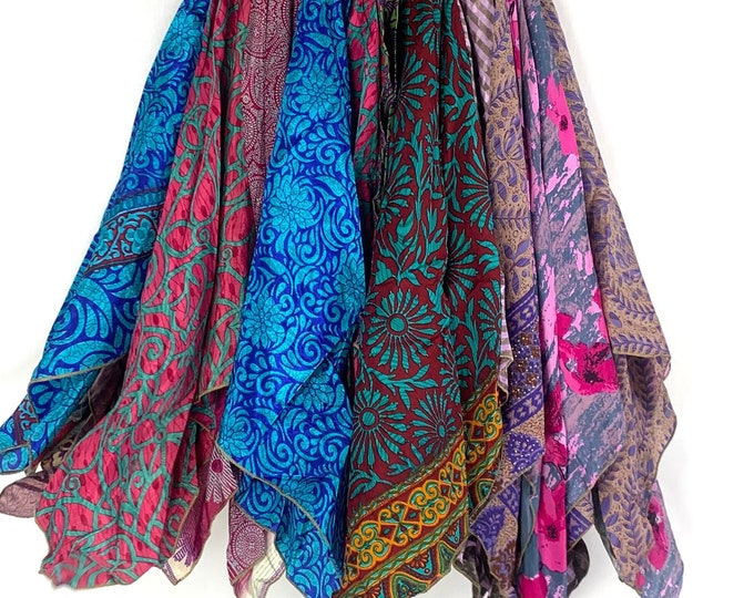 Billie Hippie Long Skirt; Handmade Patchwork Vintage Silk, Harem style for comfortable fit   SKU:747-5302