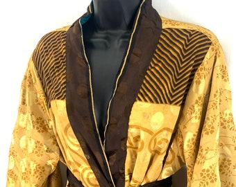 S/M. Luxury Reversible Silk Kimono Robe with deep pockets A perfect Dressing Gown, Bath Robe, Duster Jacket. SKU:725-3853-B