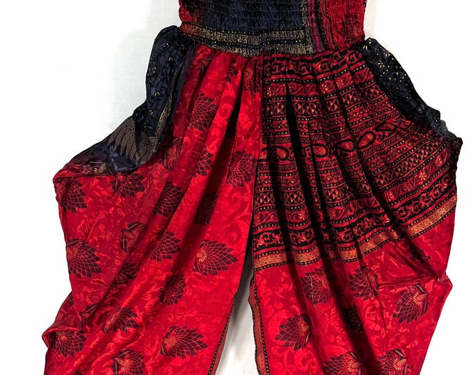 Caroline Waterfall Silk Harem Pants; Handmade One Size, Elasticated waist. Yoga Trousers. (SKU:860-9104)