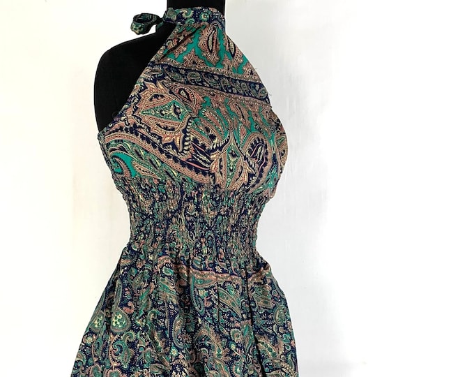 Sadie Silk Pixie Dress. One Size. A Sun Goddess Halter Dress with adjustable Rouches.  SKU:1031-5516