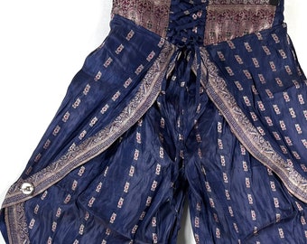 XL. Tulip Palazzo Pants in Silk Brocade; Split open leg harem trouser SKU:797-8031