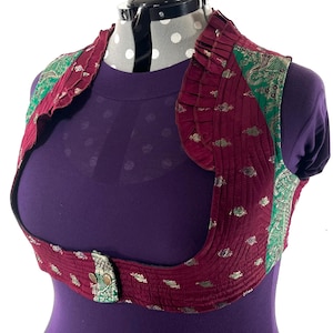 6XL. Sutiã estilo corpete, feito à mão em brocado de seda vintage. Top com renda Choli Plus Size. SKU: 449-9037