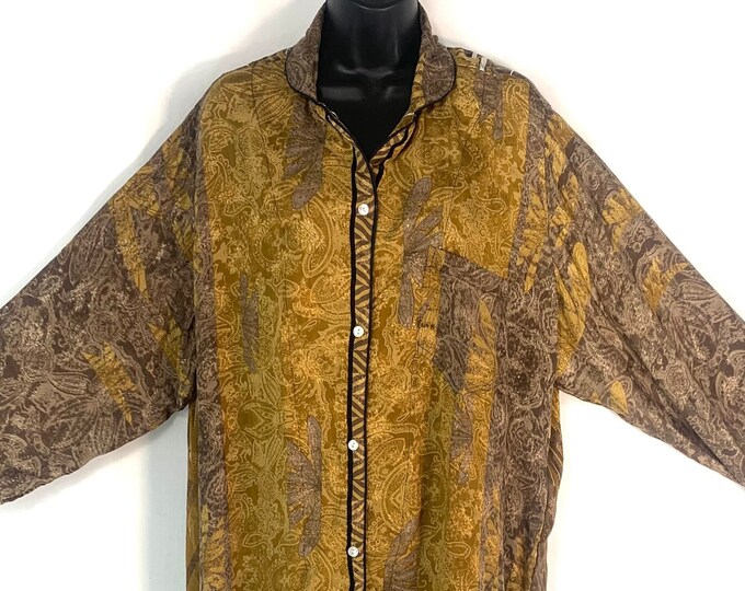 L. Romilly Silk Shirt Dress, Long Sleeve with Pocket and buttons at front. Soft sari, Loose & Comfy SKU:322-4990