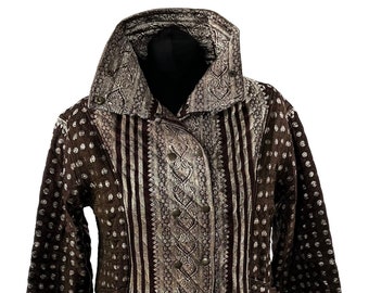 2XL. Steampunk Coat a Silk Brocade Fleece Lined Tailcoat