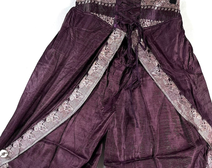 S/M. Tulip Palazzo Pants in Silk Brocade; Split open leg harem trouser SKU:798-8009