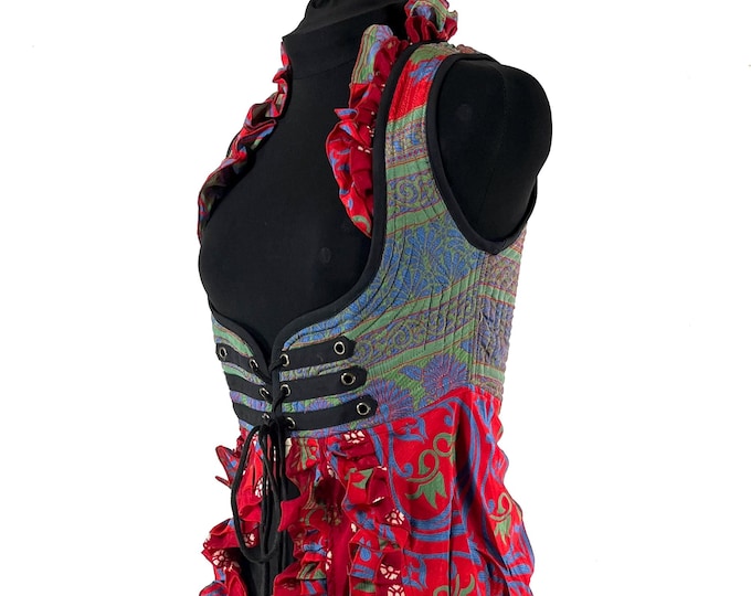 M. Celeste Bustier Dress; Under-bust Corset Dress in Vintage Silk. Bridgerton Cosplay, Larp, Steampunk, Fairy, Renaissance SKU:981-9561