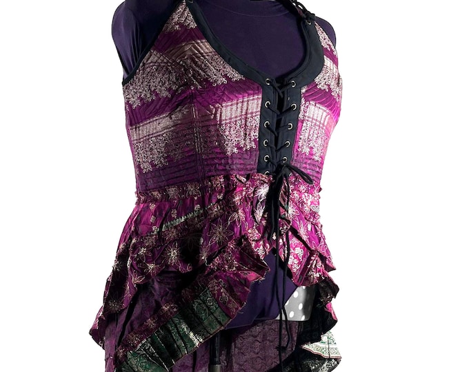 6XL Varuna Corset Dress in Silk Brocade with long body. SKU:2002-10201