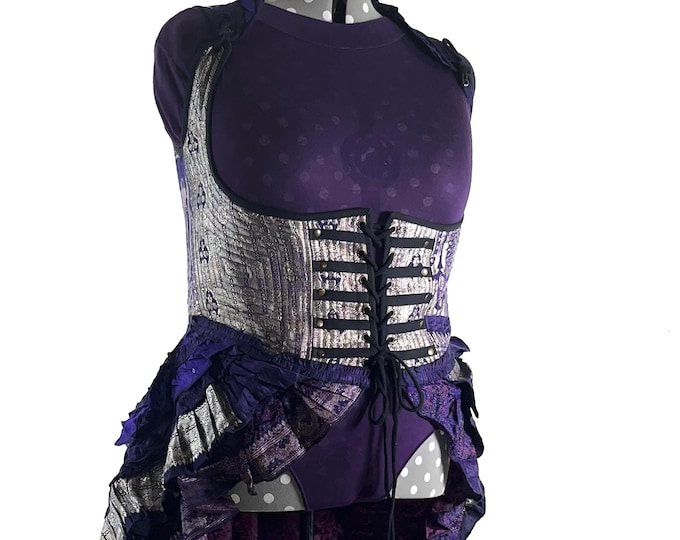 6XL Elisa Bustier Dress; Steampunk Under-bust Long Body Corset in Silk Brocade SKU:2004-10210