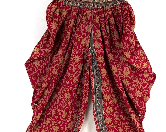 Caroline Waterfall Silk Harem Pants; Handmade One Size, Elasticated waist. Comfy yoga Eco Trousers.  SKU:860-9072