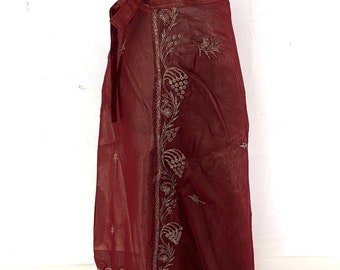 Maxi Wrap Skirt Lotus Flower One Size embroidered 2 layer Boho skirt SKU:2012-6833