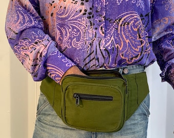 Walkers Tough Cotton Hip-bag Fanny Pack. Bum bag, Money belt, green or blue with 4 zipped pockets