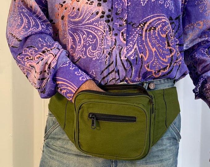 Walkers Tough Cotton Hip-bag Fanny Pack. Bum bag, Money belt, green or blue with 4 zipped pockets