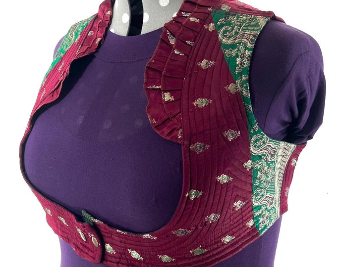 6XL. Corset Style Bustier Bra Top handmade in Vintage Silk Brocade.  Choli Plus Plus Size Laced Top  SKU:449-9035