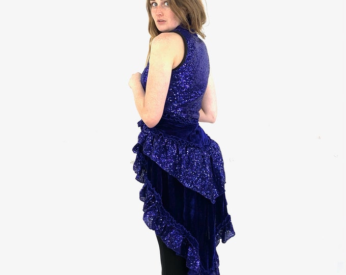 Blue Sequin Corset Bustier Dress with Velvet trim. SKU:3000-