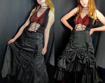 Victorian Ruffle Skirt (a Jet Black fully adjustable layered cotton steampunk goth skirt.)