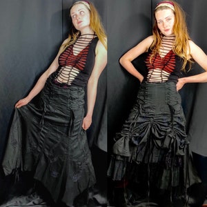 Victorian Ruffle Skirt (a Jet Black fully adjustable layered cotton steampunk goth skirt.)