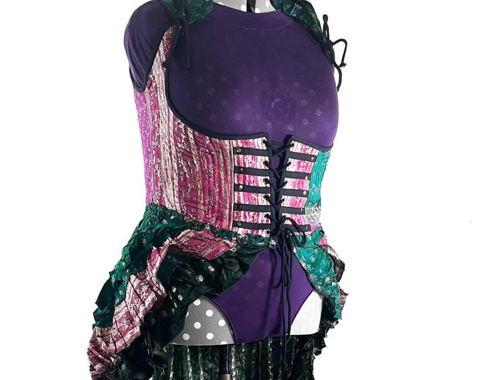 6XL Elisa Bustier Dress; Steampunk Under-bust Long Body Corset in Silk Brocade  (SKU:2004-10214)