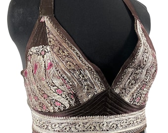 L/XL Phoenix Tribal Top. New cut in up-cycled Silk Brocade, SKU:1025-7683
