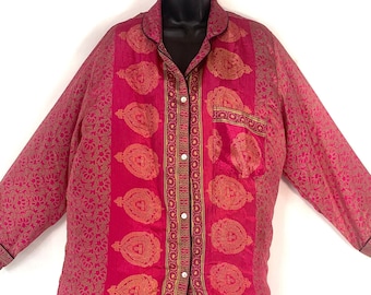 L. Romilly Silk Shirt Dress, Long Sleeve with Pocket and buttons at front UK-L Size Loose & Comfy SKU:322-4984