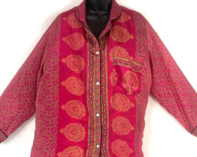 L. Romilly Silk Shirt Dress, Long Sleeve with Pocket and buttons at front UK-L Size Loose & Comfy SKU:322-4984