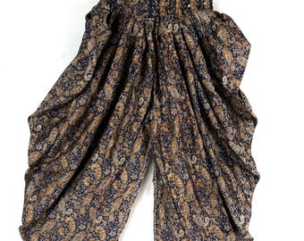 Caroline Waterfall Silk Harem Pants; Handmade One Size, Elasticated waist. Comfy yoga Eco Trousers.  SKU:860-9076