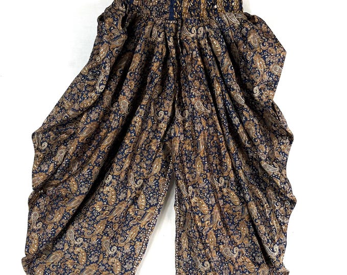 Caroline Waterfall Silk Harem Pants; Handmade One Size, Elasticated waist. Comfy yoga Eco Trousers.  SKU:860-9076