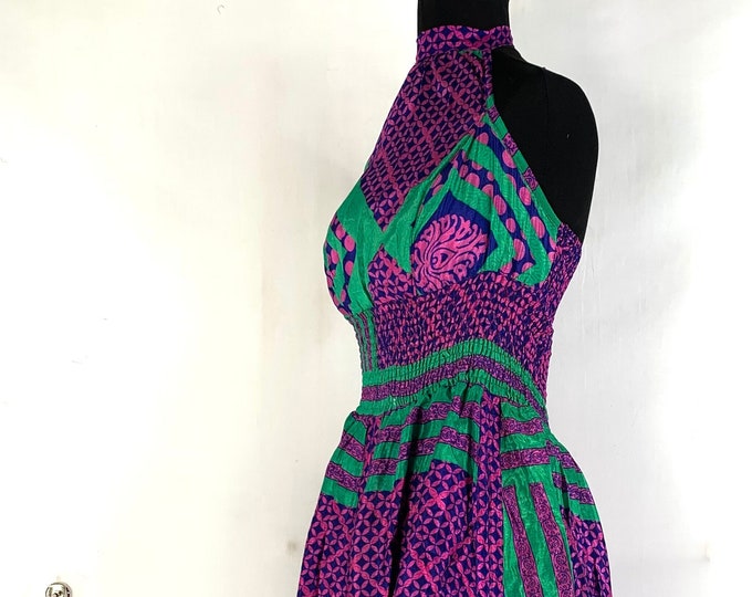 Silk Pixie Dress. One Size. Sadie Halter Dress with Rouches.  SKU:1031-5507