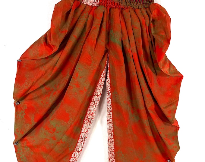 Caroline Waterfall Silk Harem Pants; Handmade One Size, Elasticated waist. Comfy yoga Eco Trousers.  SKU:860-9080