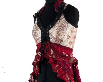2XL Sophia Corset Dress - Hi-Low tiered skirt - handmade - Silk brocade (SKU:2000-8763)
