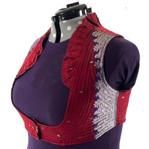 6XL. Sutiã estilo corpete, feito à mão em brocado de seda vintage. Top com renda Choli Plus Size. SKU: 449-9043