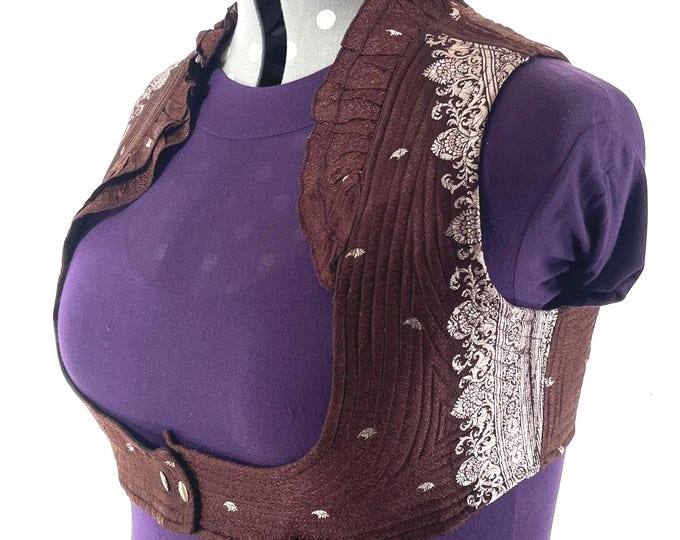 5XL. Corset Style Bustier Bra Top handmade in Vintage Silk Brocade.  Choli Plus Plus Size Laced Top  SKU:448-9045