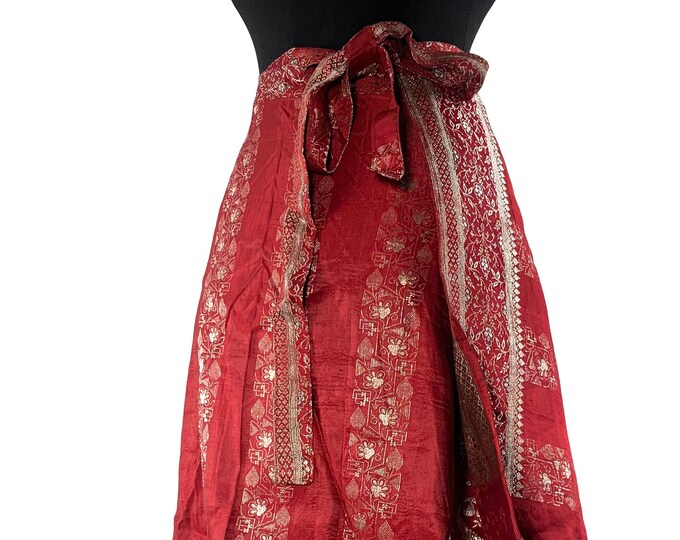 Pemberin Midi One Size Wrap Skirt in Upcycled Heavy Silk Brocade Sari. (One Layer A-Line Saree Wrap Skirt) SKU:2031-6383