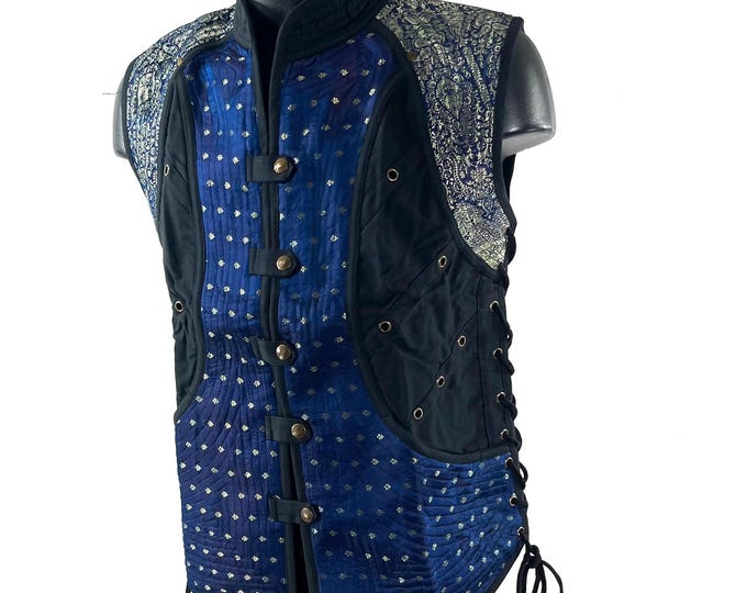 Steampunk Silk Brocade & Cotton Unisex Skanda Tunic (UK-M  SKU:482-10523)