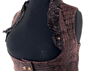 Underbust Corset Top Rose XL; Vintage Silk Brocade Handmade (SKU:444-8871)