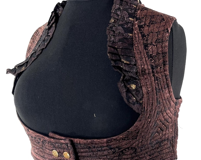 XL. Underbust Corset Top Bustier handmade in Vintage Silk Brocade  SKU:444-8871