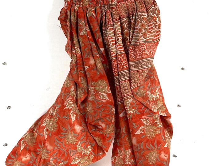 Caroline Waterfall Silk Harem Pants; Handmade One Size, Elasticated waist. Comfy yoga Eco Trousers.  SKU:860-9089