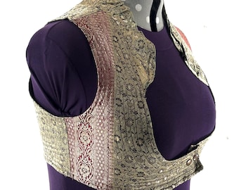 Underbust Corset Top Rose 5XL; Vintage Silk Brocade Handmade (SKU:448-9051)
